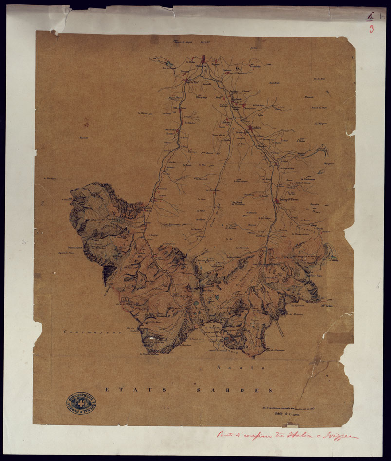 (N:3782) CONFINI TRA IL PIEMONTE (SAVOIA) E SVIZZERA - FOGLIO 6. (CA001615) Carte e stampe antiche: riproduzione a colori su carta (formato A1)