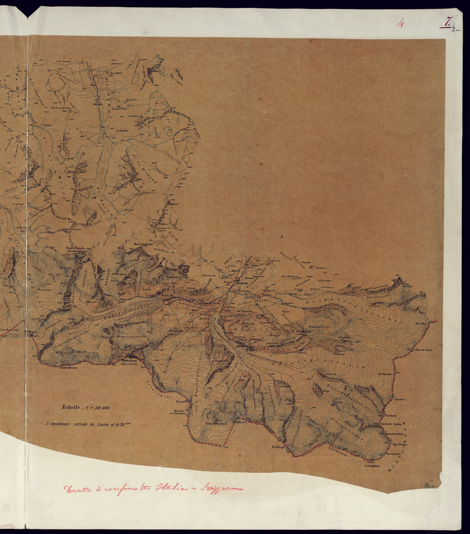 (N:3780) CONFINI TRA IL PIEMONTE (SAVOIA) E SVIZZERA - FOGLIO 7. (CA001616, CA001617) Carte e stampe antiche: riproduzione a colori su carta (formato A1)