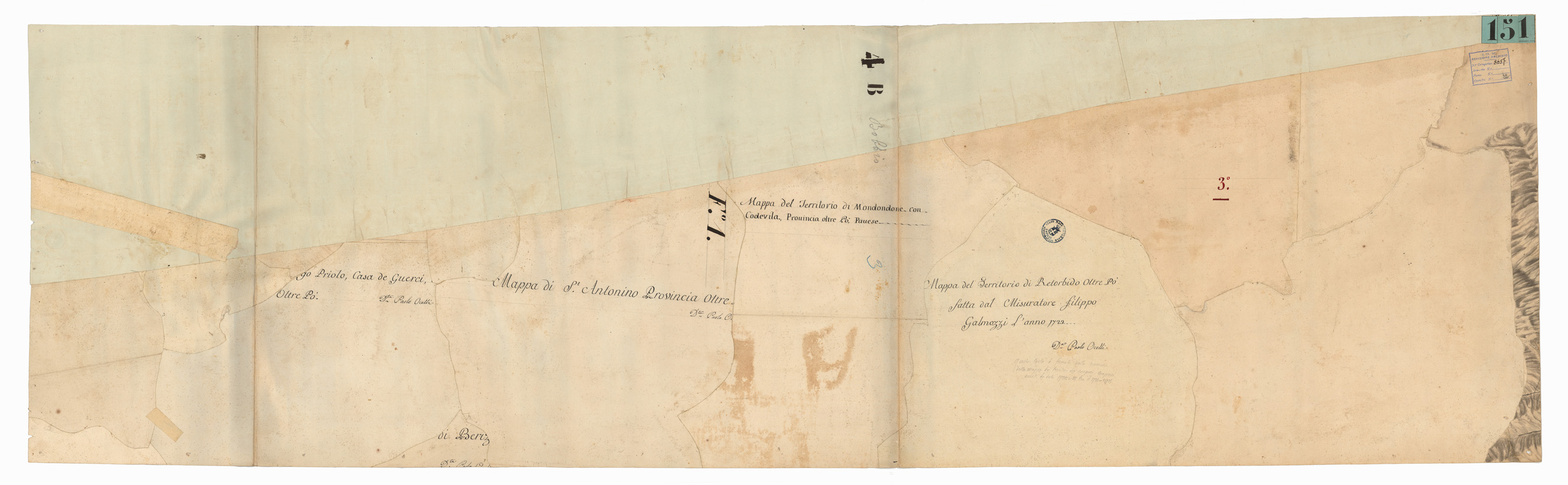 (N:7523) PARTE 2 DEL OLTRE PO' CHE COMPRENDE PARTE DEL CORSO DELLA STAFFORA VERSO VARZI  E PARTE DI QUELLA DELLA TREBBIA ROBBIO  - FOGLIO 3 - Fronte/Retro (CA001803, CA001804) Carte e stampe antiche: riproduzione a colori su carta (formato A1)