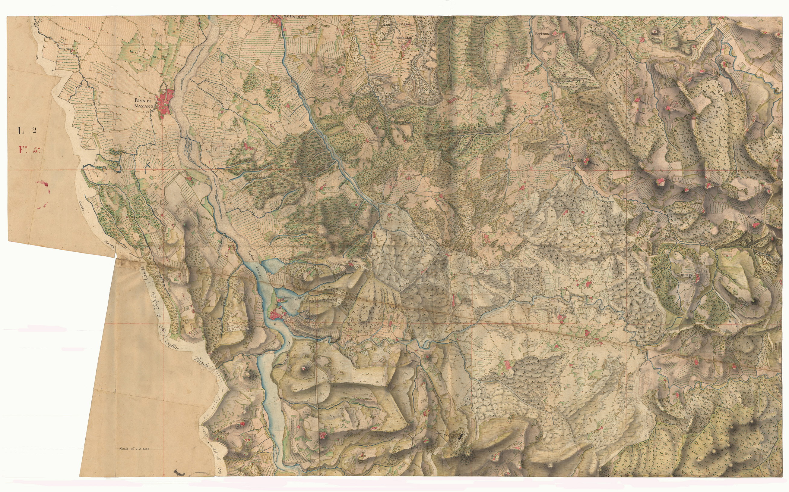(N:7521) PARTE 2 DEL OLTRE PO' CHE COMPRENDE PARTE DEL CORSO DELLA STAFFORA VERSO VARZI E PARTE DI QUELLA DELLA TREBBIA ROBBIO  - FOGLIO 5 - Fronte/Retro (CA001809, CA001810) Carte e stampe antiche: riproduzione a colori su carta (formato A1)