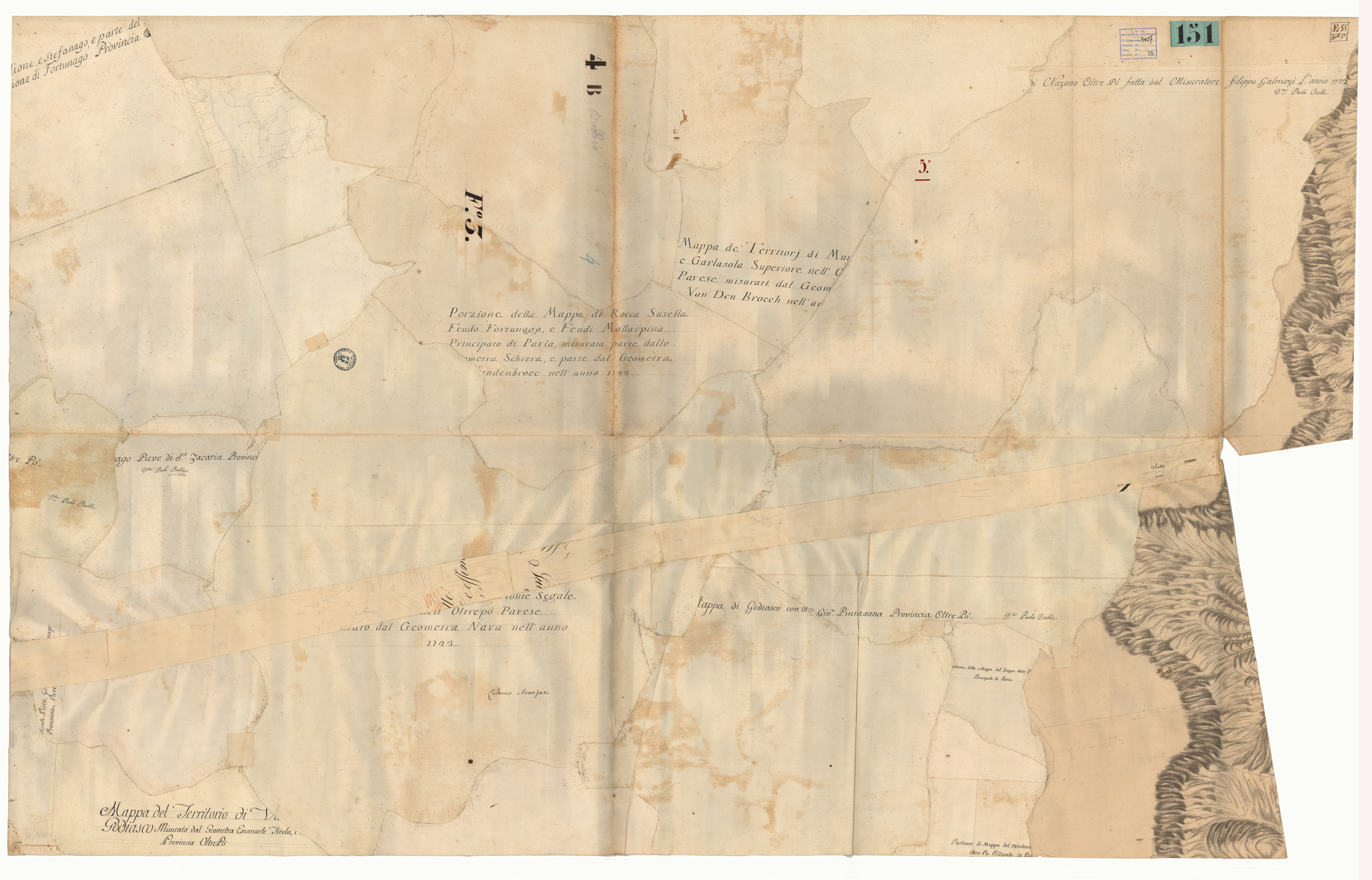 (N:7521) PARTE 2 DEL OLTRE PO' CHE COMPRENDE PARTE DEL CORSO DELLA STAFFORA VERSO VARZI E PARTE DI QUELLA DELLA TREBBIA ROBBIO  - FOGLIO 5 - Fronte/Retro (CA001809, CA001810) Carte e stampe antiche: riproduzione a colori su carta (formato A1)
