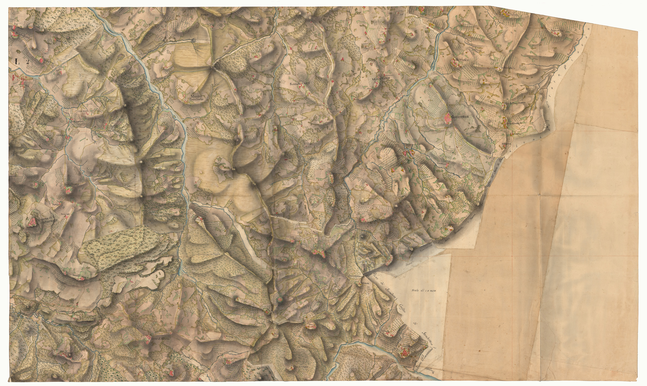 (N:6775) PARTE 2 DEL OLTRE PO' CHE COMPRENDE PARTE DEL CORSO DELLA STAFFORA VERSO VARZI E PARTE DI QUELLA DELLA TREBBIA ROBBIO  - FOGLIO 6 - Fronte/Retro (CA001813, CA001814) Carte e stampe antiche: riproduzione a colori su carta (formato A1)