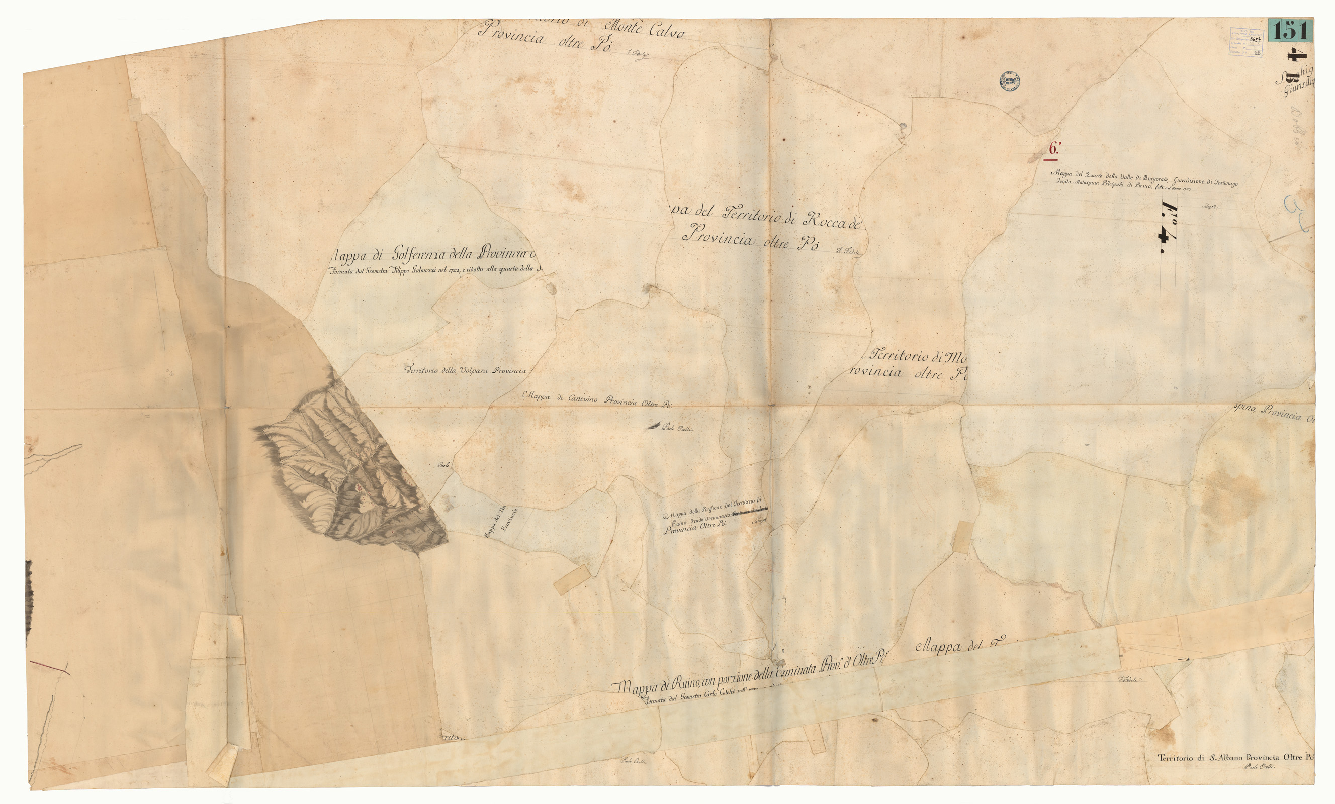 (N:6775) PARTE 2 DEL OLTRE PO' CHE COMPRENDE PARTE DEL CORSO DELLA STAFFORA VERSO VARZI E PARTE DI QUELLA DELLA TREBBIA ROBBIO  - FOGLIO 6 - Fronte/Retro (CA001813, CA001814) Carte e stampe antiche: riproduzione a colori su carta (formato A1)