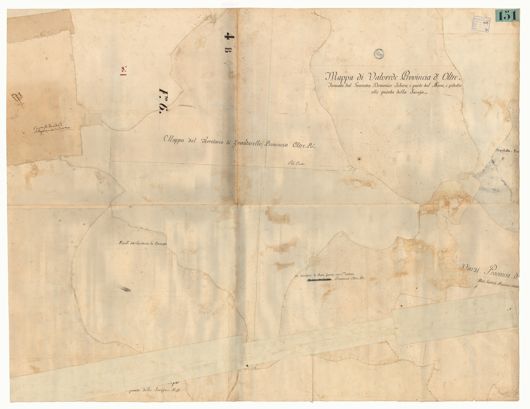 (N:6699) PARTE 2 DEL OLTRE PO' CHE COMPRENDE PARTE DEL CORSO DELLA STAFFORA VERSO VARZI E PARTE DI QUELLA DELLA TREBBIA ROBBIO - FOGLIO 8 - Fronte/Retro (CA001822, CA001821) Carte e stampe antiche: riproduzione a colori su carta (formato A1)
