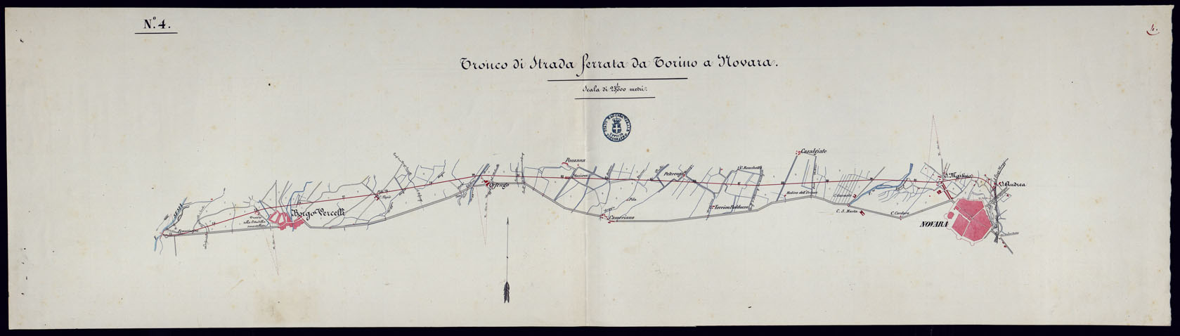 (N:9582) TRONCO DI STRADA FERRATA DA TORINO A NOVARA - FOGLIO 4. (CA001971) Carte e stampe antiche: riproduzione a colori su carta (formato A1)