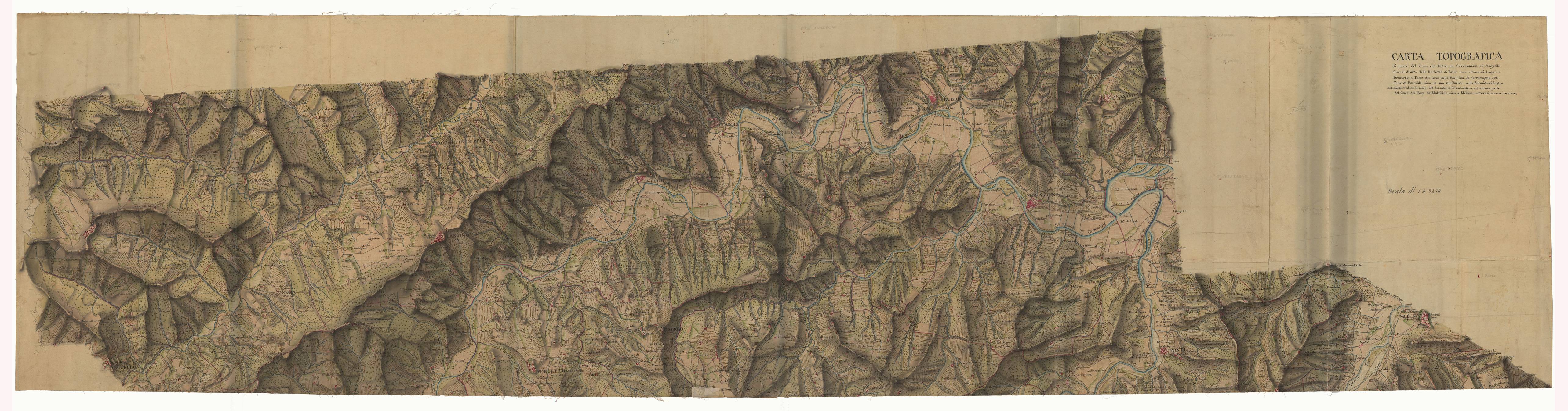 (N:6464) CARTA TOPOGRAFICA DI PARTE DEL CORSO DEL BELBO DA CRAVANZANA AD ARGUELLO FINO AL DISOTTO DELLA ROCCHETTA DI BELBO RITROVANSI LEQUIO E BENEVELLO DI PARTE DEL CORSO DELLA BORMIDA DI CORTEMIGLIA DALLA TORRE DI BORMIDA SINO AL SUO 
CONFLUENTE - Foglio 1 (CA001993) Carte e stampe antiche: riproduzione a colori su carta (formato A1)