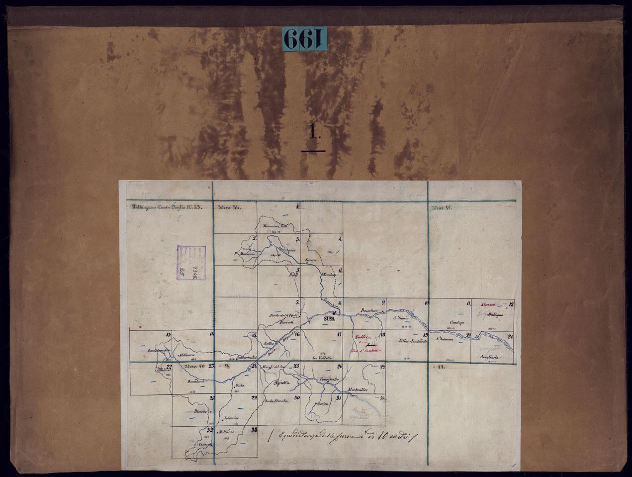 (N:23542) VALLI DELLA DORA RIPARIA SITUAZIONE DAL 1860 AL 1871 RILIEVI AL 10.000 COPERINA - QUADRO D'UNIONE. (CA002086) Carte e stampe antiche: riproduzione a colori su carta (formato A1)