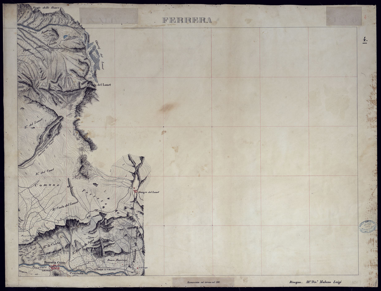 (N:23549) VALLI DELLA DORA RIPARIA SITUAZIONE DAL 1860 AL 1871 RILIEVI AL 10.000 FERRERA  - FOGLIO 4. (CA002096) Carte e stampe antiche: riproduzione a colori su carta (formato A1)