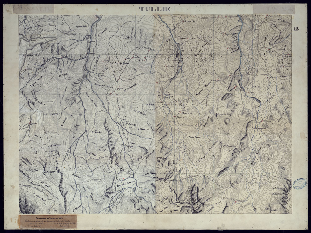 (N:23563) VALLI DELLA DORA RIPARIA SITUAZIONE DAL 1860 AL 1871 RILIEVI AL 10.000 TULLIE  FOGLIO 18. (CA002110) Carte e stampe antiche: riproduzione a colori su carta (formato A1)