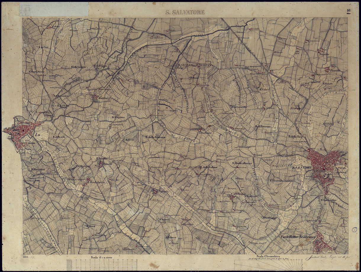 (N:8624) TERRITORIO COMPRESO TRA ALESSANDRIA, CASALE, VOLPEDO E TRA PAVIA, CASTEGGIO E PIACENZA S. SALVATORE - FOGLIO 10. (CA002148) Carte e stampe antiche: riproduzione a colori su carta (formato A1)