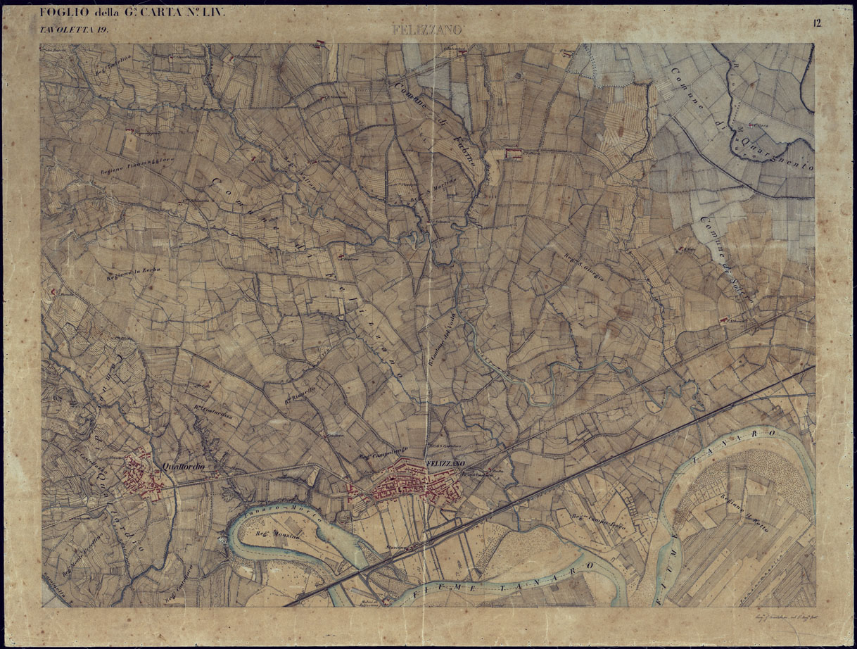 (N:8605) TERRITORIO COMPRESO TRA ALESSANDRIA, CASALE, VOLPEDO E TRA PAVIA, CASTEGGIO E PIACENZA FOGLIO DELLA  G.N. CARTA N LIV TAVOLETTA 19 FELIZZANO - FOGLIO 12. (CA002150) Carte e stampe antiche: riproduzione a colori su carta (formato A1)