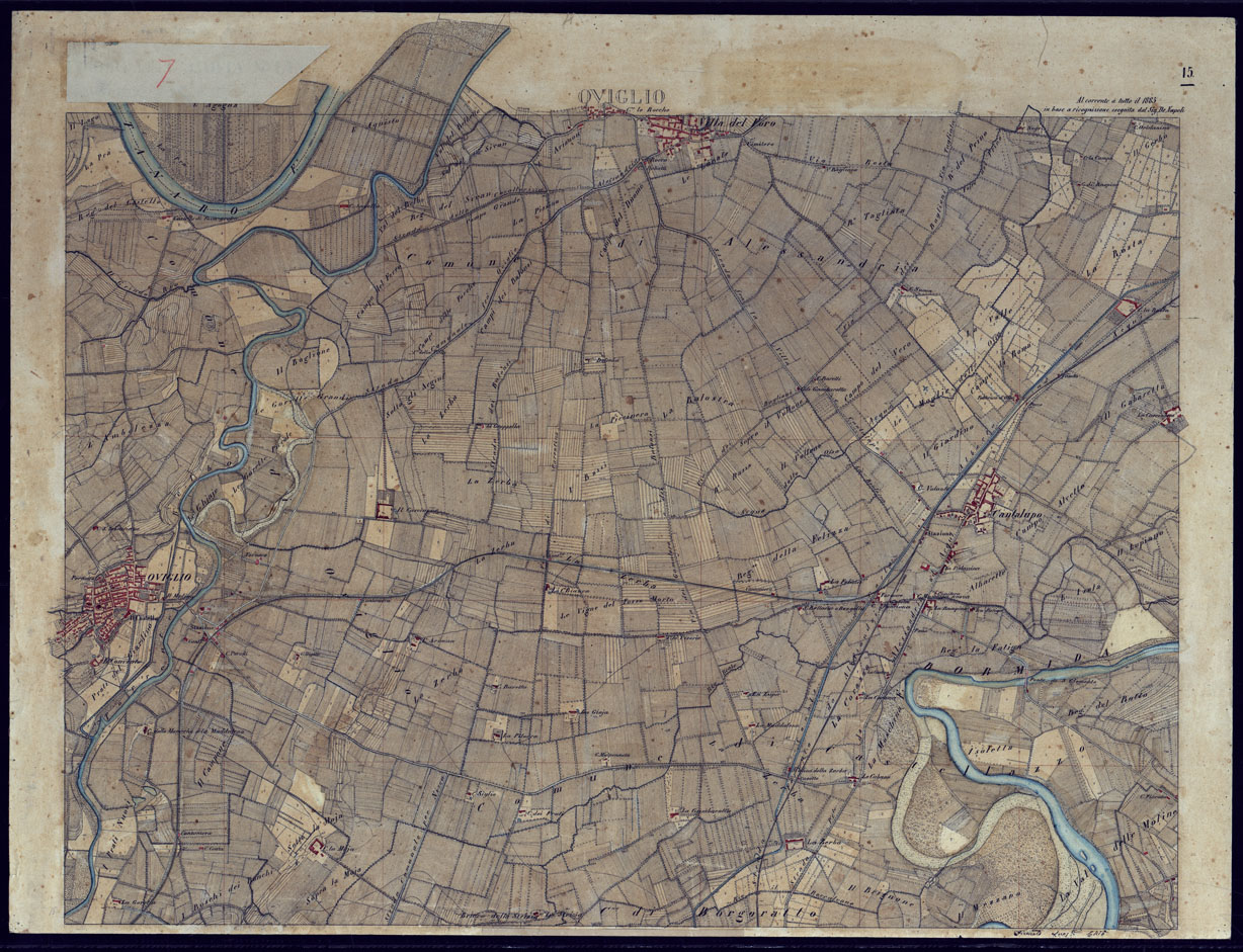 (N:8602) TERRITORIO COMPRESO TRA ALESSANDRIA, CASALE, VOLPEDO E TRA PAVIA, CASTEGGIO E PIACENZA OVIGLIO - FOGLIO 15. (CA002153) Carte e stampe antiche: riproduzione a colori su carta (formato A1)