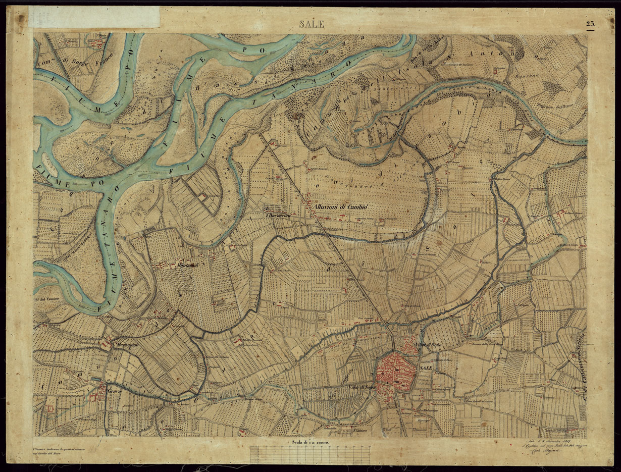 (N:8550) TERRITORIO COMPRESO TRA ALESSANDRIA, CASALE, VOLPEDO E TRA PAVIA, CASTEGGIO E PIACENZA SALE - FOGLIO 23. (CA002161) Carte e stampe antiche: riproduzione a colori su carta (formato A1)