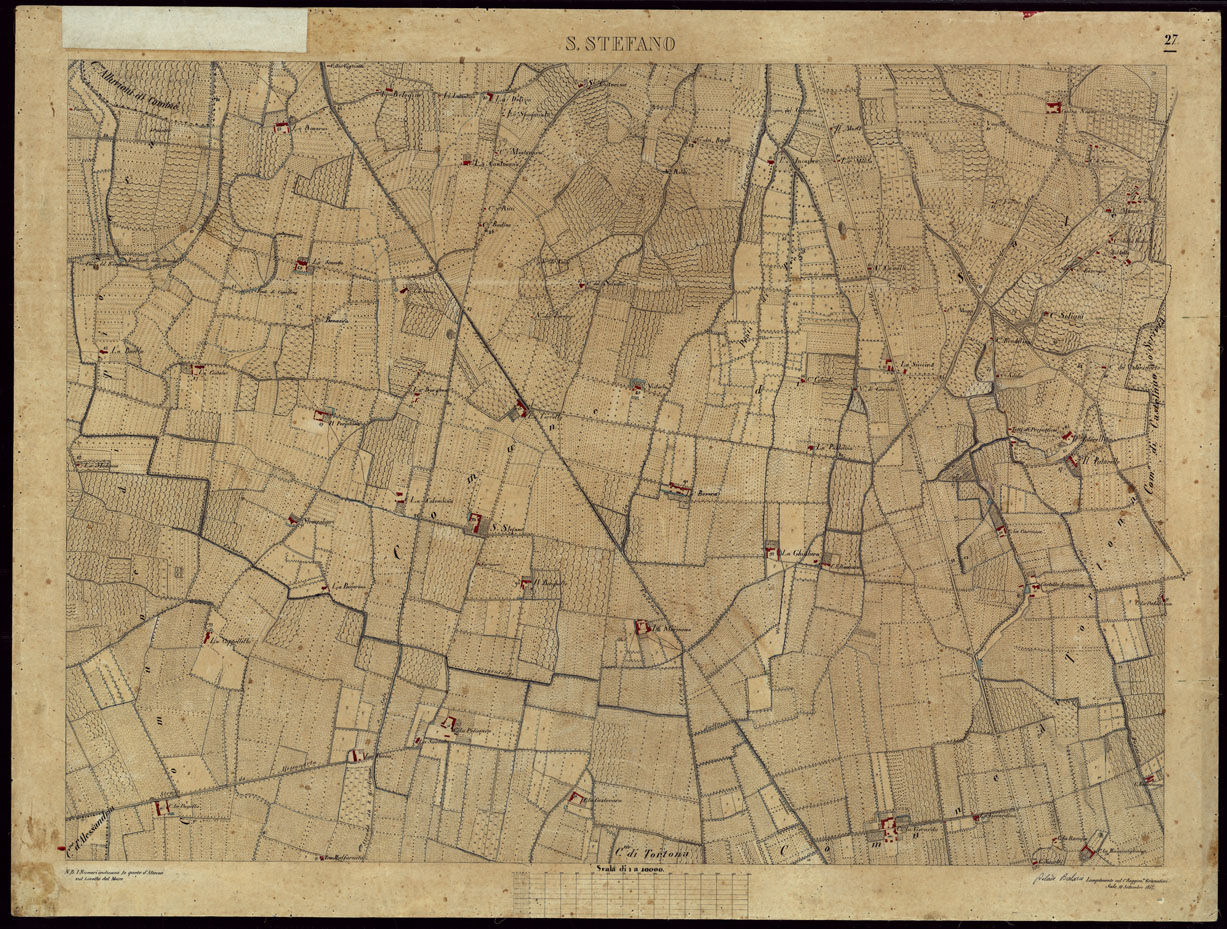 (N:8514) TERRITORIO COMPRESO TRA ALESSANDRIA, CASALE, VOLPEDO E TRA PAVIA, CASTEGGIO E PIACENZA S. STEFANO - FOGLIO 27. (CA002165) Carte e stampe antiche: riproduzione a colori su carta (formato A1)