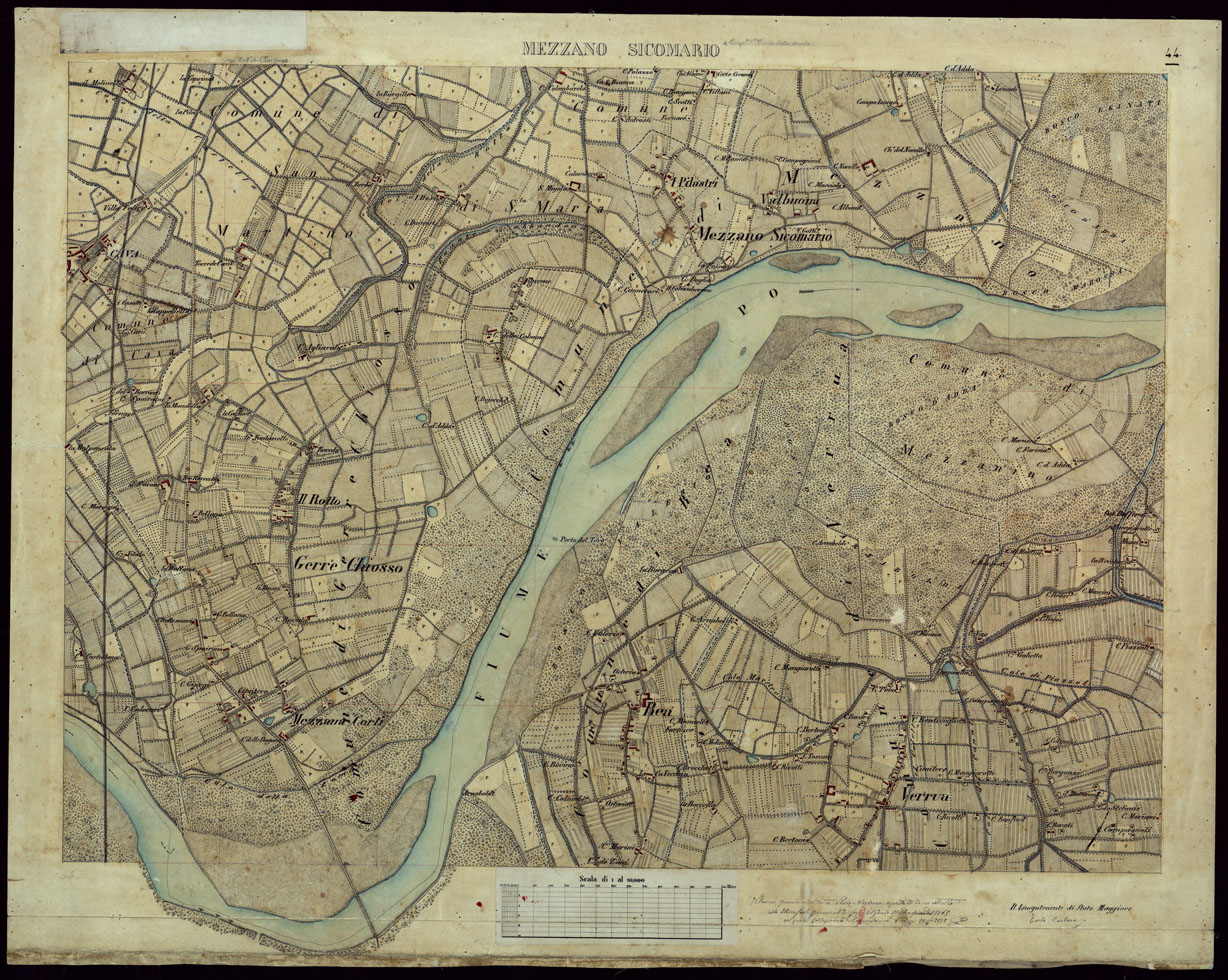 (N:8484) TERRITORIO COMPRESO TRA ALESSANDRIA, CASALE, VOLPEDO E TRA PAVIA, CASTEGGIO E PIACENZA MEZZANO SICOMARIOA - FOGLIO 44. (CA002182) Carte e stampe antiche: riproduzione a colori su carta (formato A1)