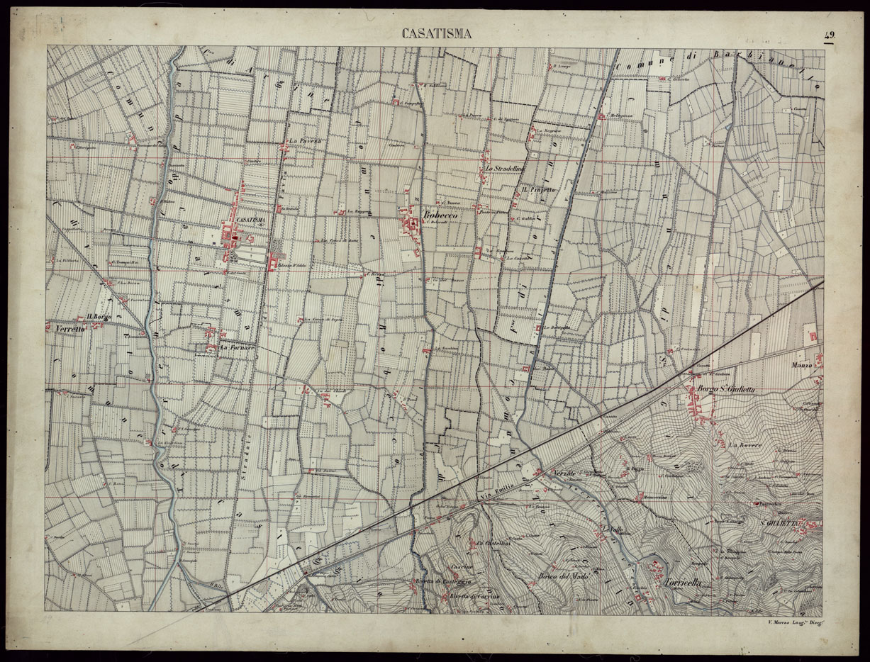 (N:8475) TERRITORIO COMPRESO TRA ALESSANDRIA, CASALE, VOLPEDO E TRA PAVIA, CASTEGGIO E PIACENZA CASATISMA - FOGLIO 49. (CA002187) Carte e stampe antiche: riproduzione a colori su carta (formato A1)