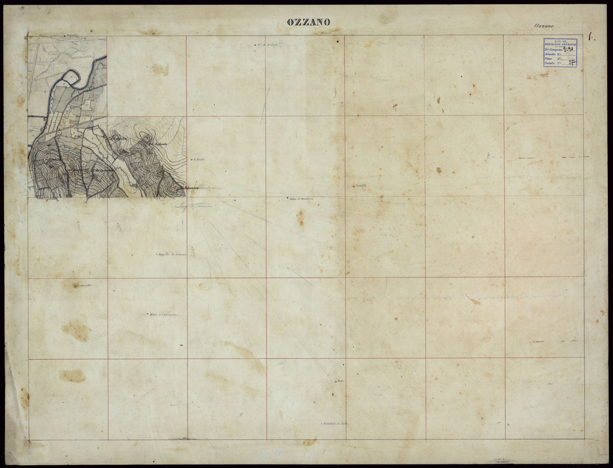 (N:23608) GRUPPO DI 132 FRAZIONI DI MINUTE DI CAMPAGNA ALLA SCALA 1:10.000 DEI RILEVAMENTI ESEGUITI NEL 1853-1867 - OZZANO - RILIEVI OPERATORE N. 1. (CA002216) Carte e stampe antiche: riproduzione a colori su carta (formato A1)