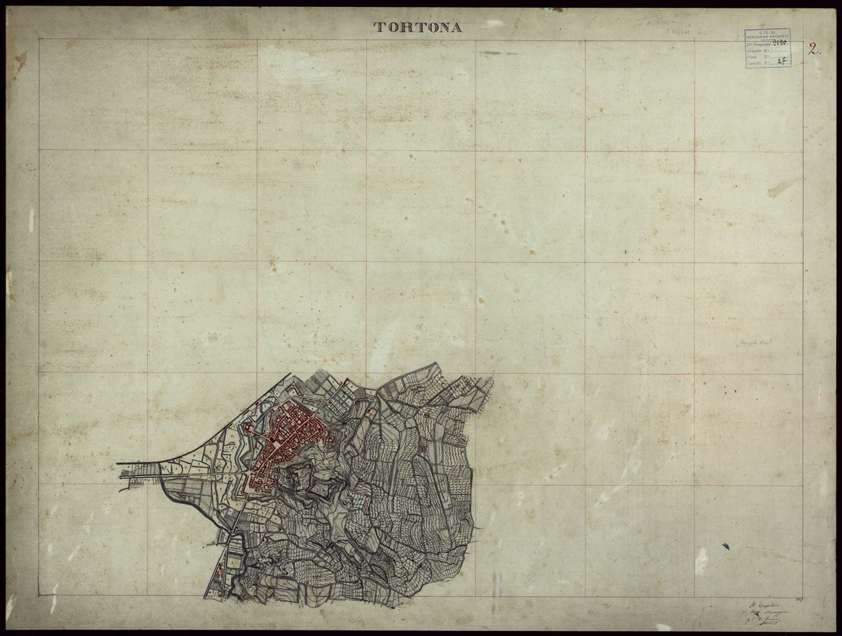 (N:23638) GRUPPO DI 132 FRAZIONI DI MINUTE DI CAMPAGNA ALLA SCALA 1:10.000 DEI RILEVAMENTI ESEGUITI NEL 1853-1867 - TORTONA - RILIEVI OPERATORE N. 2. (CA002246) Carte e stampe antiche: riproduzione a colori su carta (formato A1)
