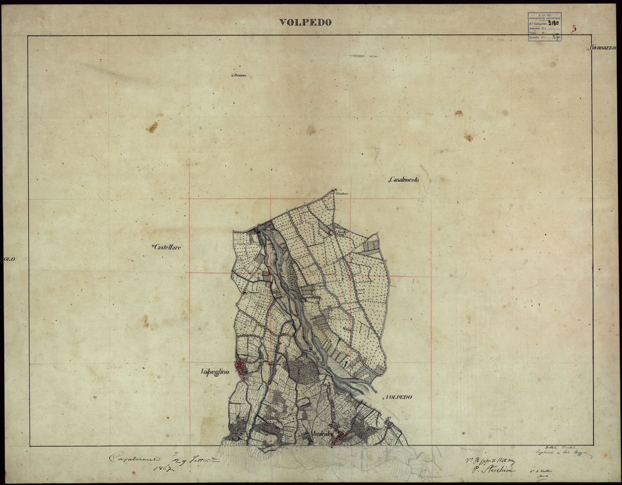 (N:23645) GRUPPO DI 132 FRAZIONI DI MINUTE DI CAMPAGNA ALLA SCALA 1:10.000 DEI RILEVAMENTI ESEGUITI NEL 1853-1867 - VOLPEDO - RILIEVI OPERATORE N. 5. (CA002253) Carte e stampe antiche: riproduzione a colori su carta (formato A1)