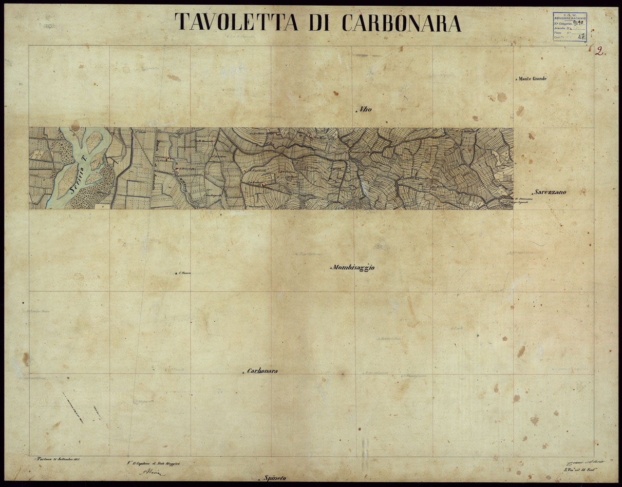 (N:23650) GRUPPO DI 132 FRAZIONI DI MINUTE DI CAMPAGNA ALLA SCALA 1:10.000 DEI RILEVAMENTI ESEGUITI NEL 1853-1867 - CARBONARA - RILIEVI OPERATORE N. 2 (CA002258) Carte e stampe antiche: riproduzione a colori su carta (formato A1)