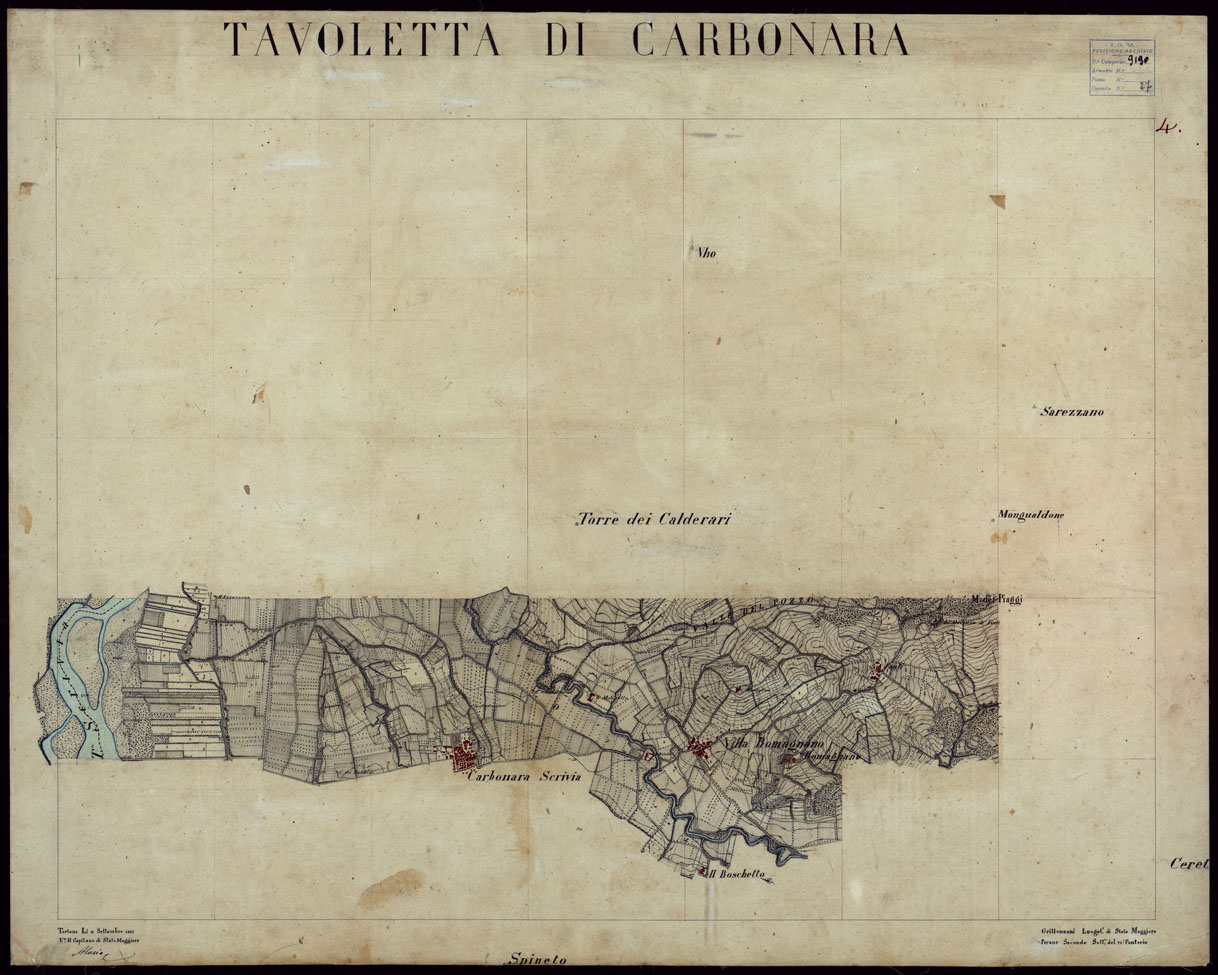 (N:23652) GRUPPO DI 132 FRAZIONI DI MINUTE DI CAMPAGNA ALLA SCALA 1:10.000 DEI RILEVAMENTI ESEGUITI NEL 1853-1867 - CARBONARA - RILIEVI OPERATORE N. 4 (CA002260) Carte e stampe antiche: riproduzione a colori su carta (formato A1)