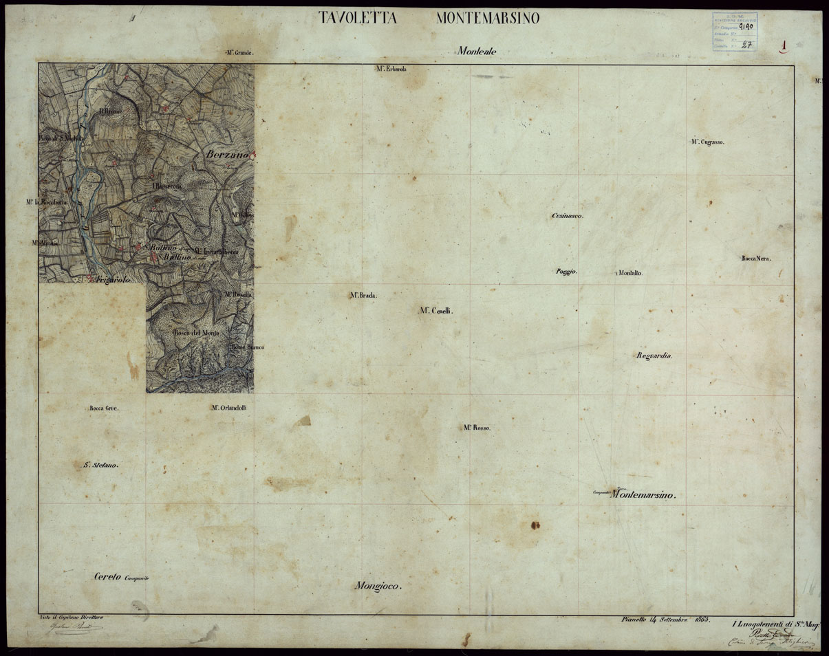 (N:23656) GRUPPO DI 132 FRAZIONI DI MINUTE DI CAMPAGNA ALLA SCALA 1:10.000 DEI RILEVAMENTI ESEGUITI NEL 1853-1867 - MONTEMARSINO - RILIEVI OPERATORE N. 1 (CA002264) Carte e stampe antiche: riproduzione a colori su carta (formato A1)