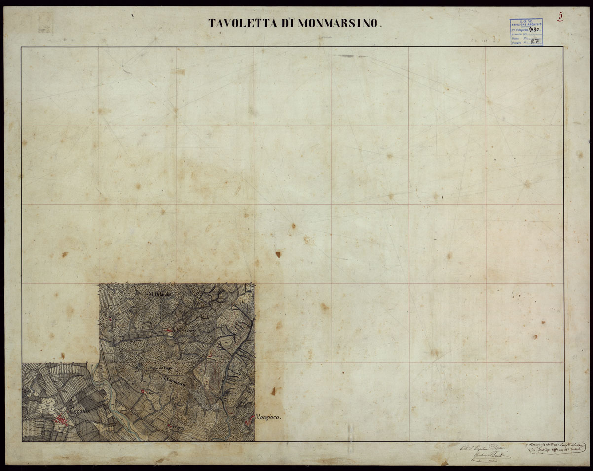 (N:23660) GRUPPO DI 132 FRAZIONI DI MINUTE DI CAMPAGNA ALLA SCALA 1:10.000 DEI RILEVAMENTI ESEGUITI NEL 1853-1867 - MONTEMARSINO - RILIEVI OPERATORE N. 5 (CA002268) Carte e stampe antiche: riproduzione a colori su carta (formato A1)