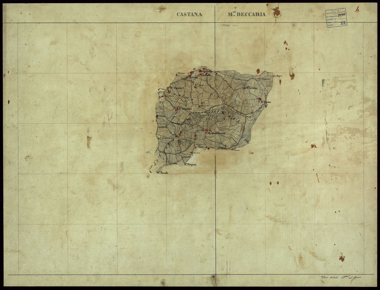 (N:23715) GRUPPO DI 132 FRAZIONI DI MINUTE DI CAMPAGNA ALLA SCALA 1:10.000 DEI RILEVAMENTI ESEGUITI NEL 1853-1867 - CASTANA - MONTU' BECCARIA - RILIEVI OPERATORE N. 4 (CA002323) Carte e stampe antiche: riproduzione a colori su carta (formato A1)