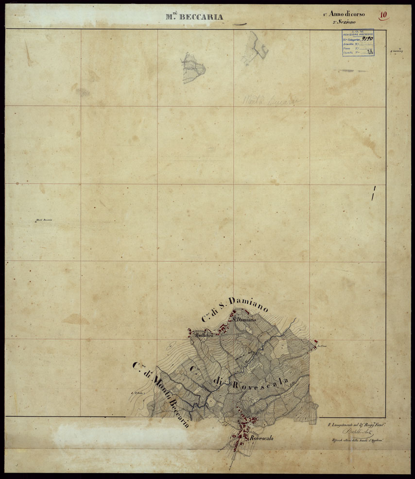 (N:23721) GRUPPO DI 132 FRAZIONI DI MINUTE DI CAMPAGNA ALLA SCALA 1:10.000 DEI RILEVAMENTI ESEGUITI NEL 1853-1867 - MONTU' BECCARIA - RILIEVI OPERATORE N. 10 (CA002329) Carte e stampe antiche: riproduzione a colori su carta (formato A1)