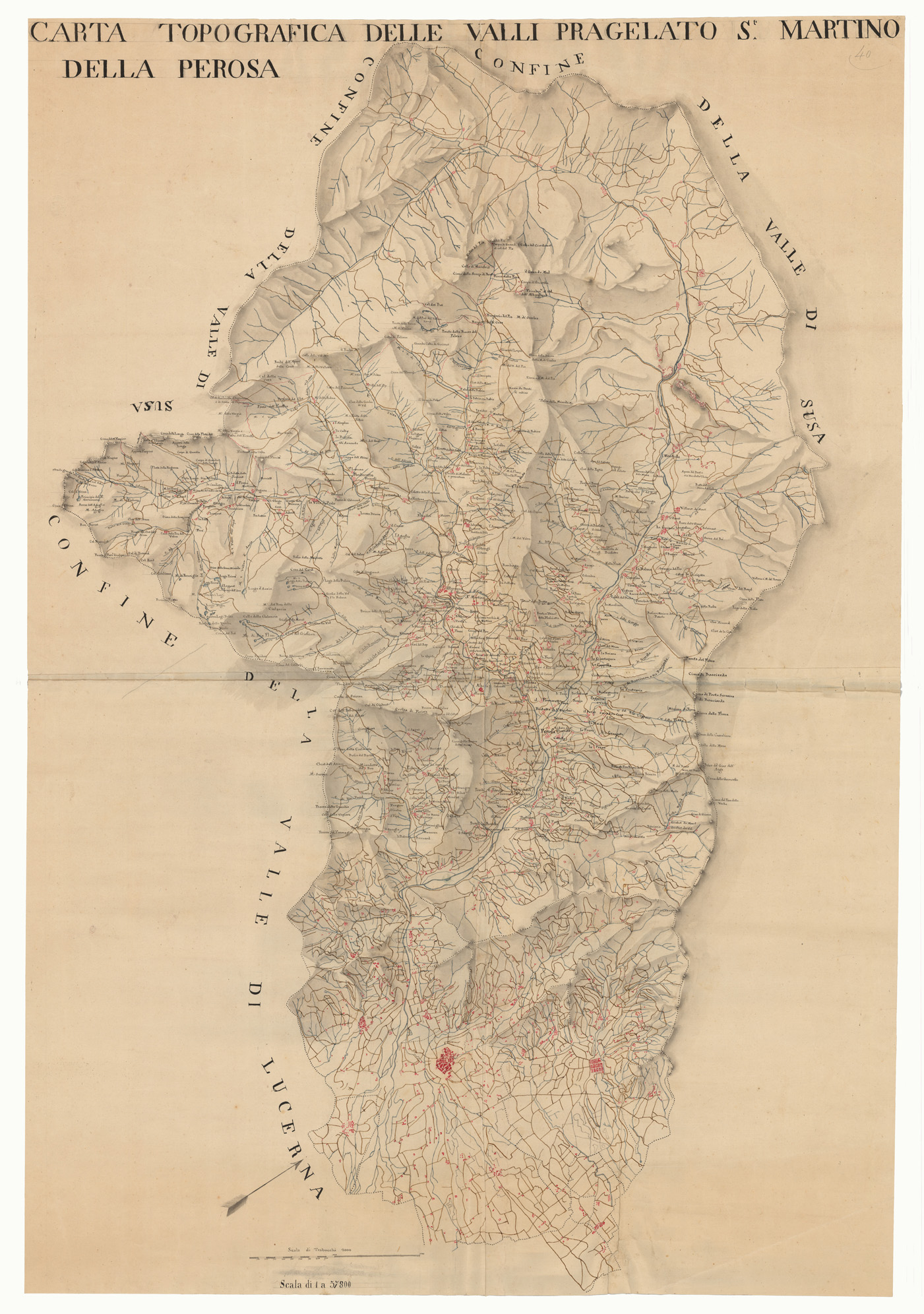 (N:5483) CARTA TOPOGRAFICA DELLE VALLI PRAGELATO S. MARTINO DELLA PEROSA (CA002381) Carte e stampe antiche: riproduzione a colori su carta (formato A1)