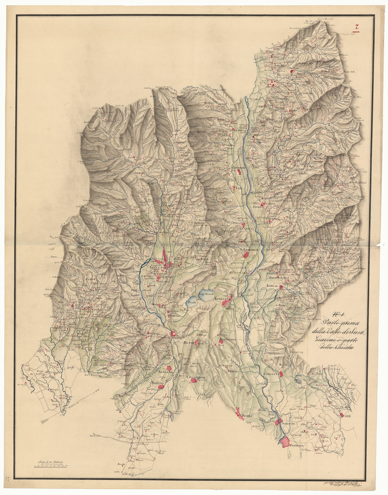 (N:5271) N 1 PARTE PRIMA DELLA VALLE DI SUSA GIAVENO, E PARTE DELLA CHISOLA (CA002392) Carte e stampe antiche: riproduzione a colori su carta (formato A1)