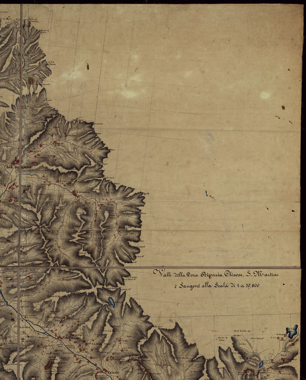(N:5076) VALLI DELLA DORA RIPARIA, CHISONE, S. MARTINO E SANGONE ALLA SCALA DI 1 A 37.800 (CA002397, CA002398, CA002399, CA002400, CA002401, CA002402) Carte e stampe antiche: riproduzione a colori su carta (formato A1)