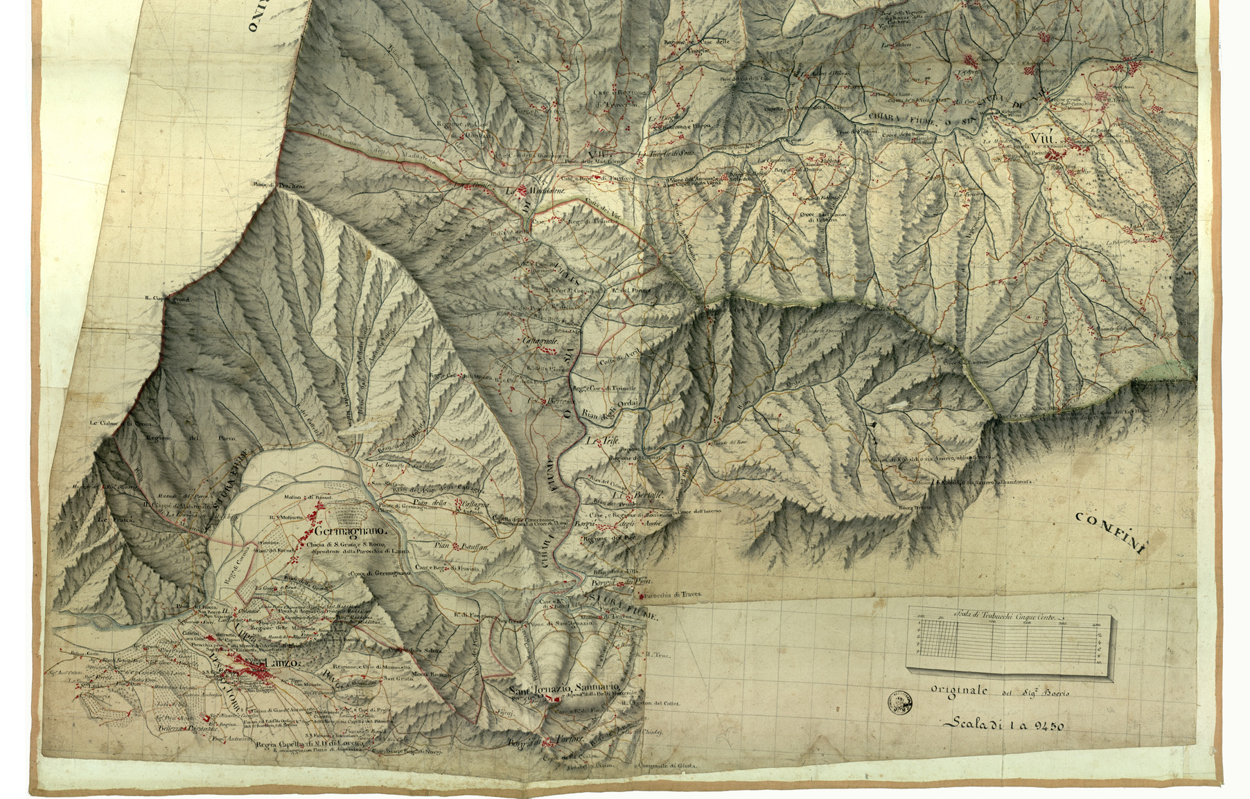 (N:5006) CARTA DELLA VALLE DI CHIARA DALLA SUA SORGENTE DI CHIARA DALLA SUA SORGENTE SINO A S. LUCIA - FOGLIO N. 10.A. (CA002407, CA002408) Carte e stampe antiche: riproduzione a colori su carta (formato A1)