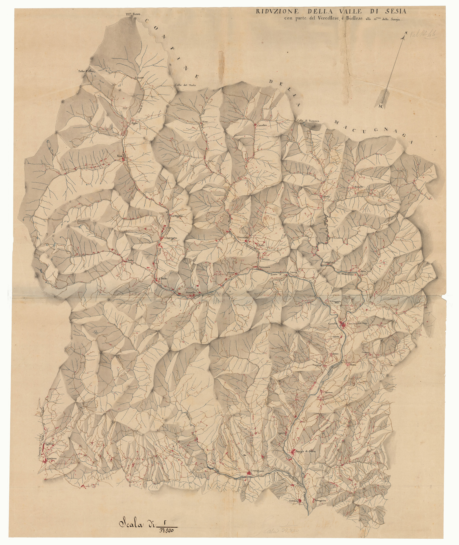(N:33551) RIDUZIONE DELLA VALLE DI SESIA CON PARTE DEL VERCELLESE, E BIELLESE ALLA 16.MA DELLA SAVOJA (CA002478) Carte e stampe antiche: riproduzione a colori su carta (formato A1)
