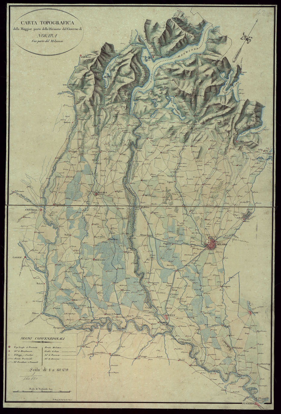 (N:4247) CARTA TOPOGRAFICA della  Maggior parte della Divisione del Governo di NOVARA Con parte del Milanese (CA002482) Carte e stampe antiche: riproduzione a colori su carta (formato A1)