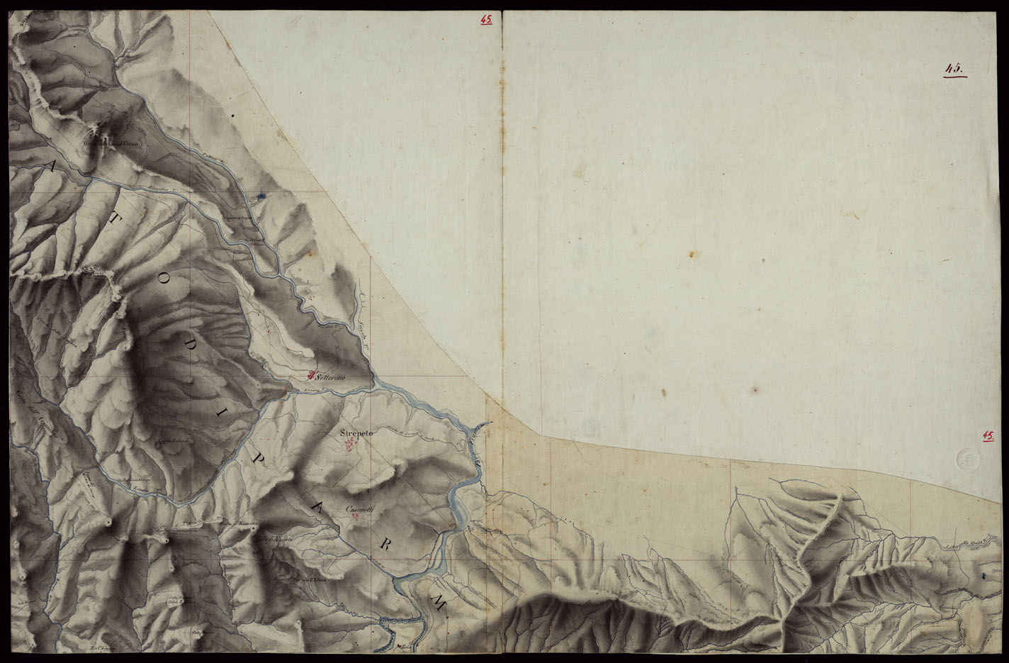 (N:16504) RIVIERA DI LEVANTE ALLA QUARTA DELLA SCALA DI SAVOIA OSSIA DI 1 A 9.450 ESEGUITA NEGLI ANNI 1816. 1822. 23. 24. 25. 1826 e 1827 - FOGLIO 45. (CA002550) Carte e stampe antiche: riproduzione a colori su carta (formato A1)