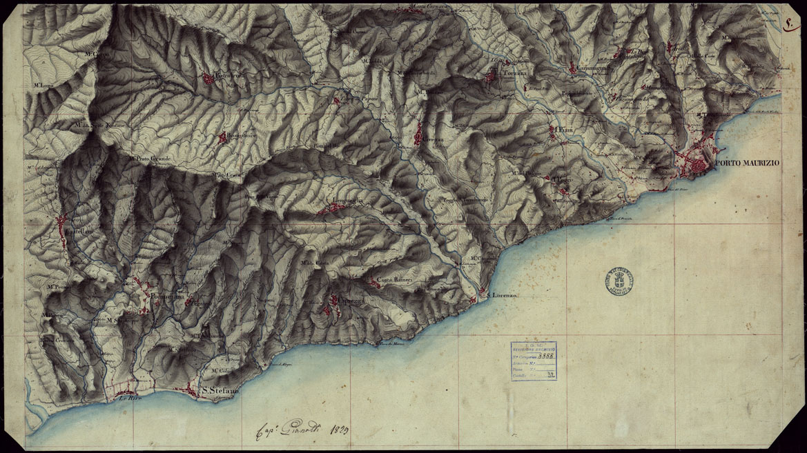 (N:15359) RICOGNIZIONI ESEGUITE ALLA SCALA DI 1/20.000 CHE COMPRENDANO LE DUE RIVIERE DEGLI EX STATI SARDI E PARTE DELLE ATTUALI PROVINCIE DI ALESSANDRIA  E DI PAVIA - FOGLIO 5. (CA002636) Carte e stampe antiche: riproduzione a colori su carta (formato A1)