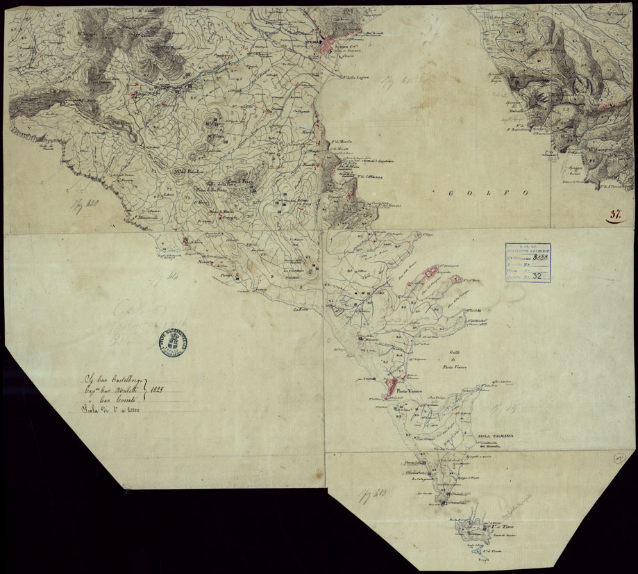 (N:15391) RICOGNIZIONI ESEGUITE ALLA SCALA DI 1/20.000 CHE COMPRENDANO LE DUE RIVIERE DEGLI EX STATI SARDI E PARTE DELLE ATTUALI PROVINCIE DI ALESSANDRIA  E DI PAVIA - FOGLIO 37. (CA002668) Carte e stampe antiche: riproduzione a colori su carta (formato A1)