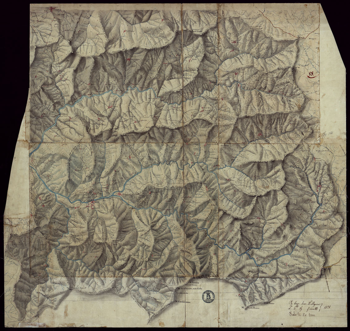 (N:15412) RICOGNIZIONI ESEGUITE ALLA SCALA DI 1/20.000 CHE COMPRENDANO LE DUE RIVIERE DEGLI EX STATI SARDI E PARTE DELLE ATTUALI PROVINCIE DI ALESSANDRIA  E DI PAVIA - FOGLIO 58. (CA002689) Carte e stampe antiche: riproduzione a colori su carta (formato A1)