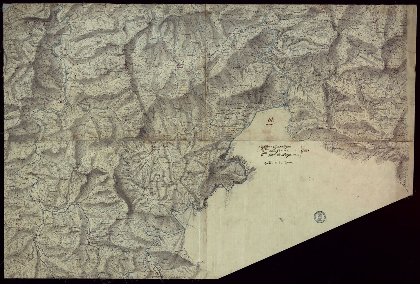 (N:15422) RICOGNIZIONI ESEGUITE ALLA SCALA DI 1/20.000 CHE COMPRENDANO LE DUE RIVIERE DEGLI EX STATI SARDI E PARTE DELLE ATTUALI PROVINCIE DI ALESSANDRIA  E DI PAVIA - FOGLIO 67. (CA002699) Carte e stampe antiche: riproduzione a colori su carta (formato A1)
