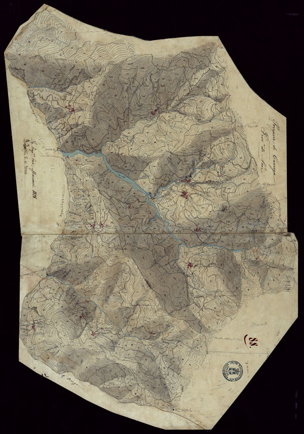 (N:15442) RICOGNIZIONI ESEGUITE ALLA SCALA DI 1/20.000 CHE COMPRENDANO LE DUE RIVIERE DEGLI EX STATI SARDI E PARTE DELLE ATTUALI PROVINCIE DI ALESSANDRIA  E DI PAVIA - FOGLIO 88. (CA002722) Carte e stampe antiche: riproduzione a colori su carta (formato A1)