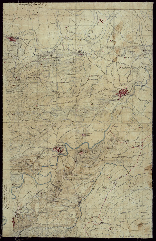 (N:15472) RICOGNIZIONI ESEGUITE ALLA SCALA DI 1/20.000 CHE COMPRENDANO LE DUE RIVIERE DEGLI EX STATI SARDI E PARTE DELLE ATTUALI PROVINCIE DI ALESSANDRIA  E DI PAVIA - FOGLIO 123 + ALLEGATO. (CA002763, CA002764) Carte e stampe antiche: riproduzione a colori su carta (formato A1)