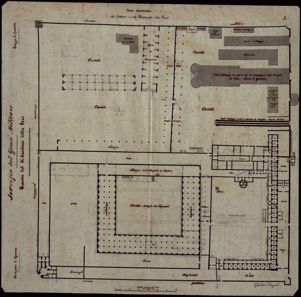(N:13322) SERVIZIO DEL GENIO MILITARE PIANTA DEL PI CANTIERE DELLA FOCE DIREZIONE DI GENOVA - PIAZZA DI GENOVA. (CA002977) Carte e stampe antiche: riproduzione a colori su carta (formato A1)