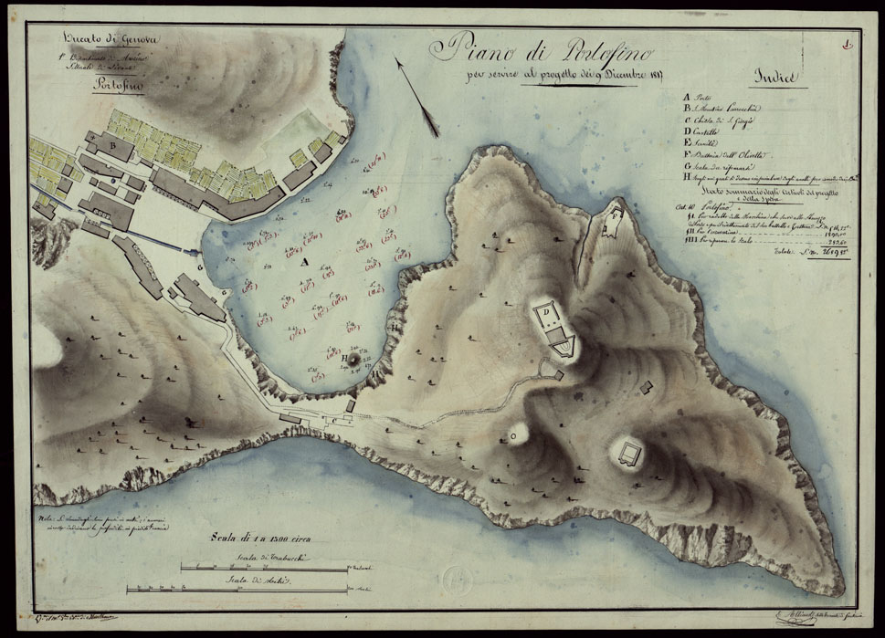 (N:13320) PIANO DI PORTOFINO PER SERVIRE AL PROGETTO DEI 9 DICEMBRE 1817 - DUCATO DI GENOVA 1 DIPARTIMENTO DI MARINA LITTORALE DI LEVANTE PORTOFINO. (CA002992) Carte e stampe antiche: riproduzione a colori su carta (formato A1)