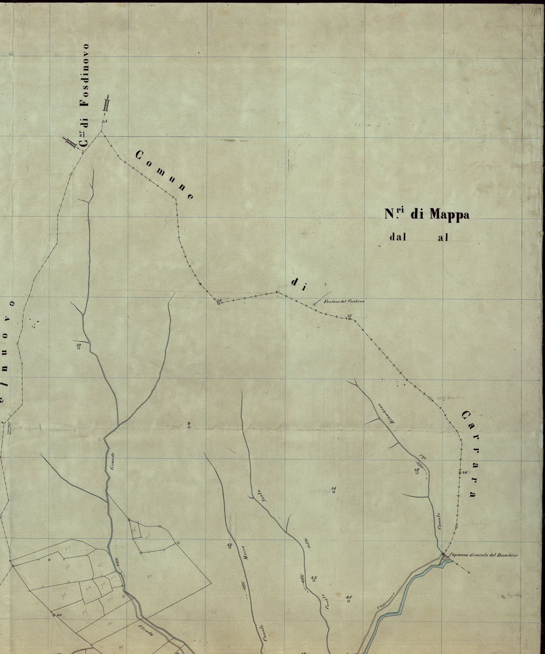(N:12110) MAPPA ORIGINALE DEL COMUNE DI ORTONOVO - FOGLIO 1 (CA003035, CA003036, CA003037, CA003038, CA003039, CA003040) Carte e stampe antiche: riproduzione a colori su carta (formato A1)