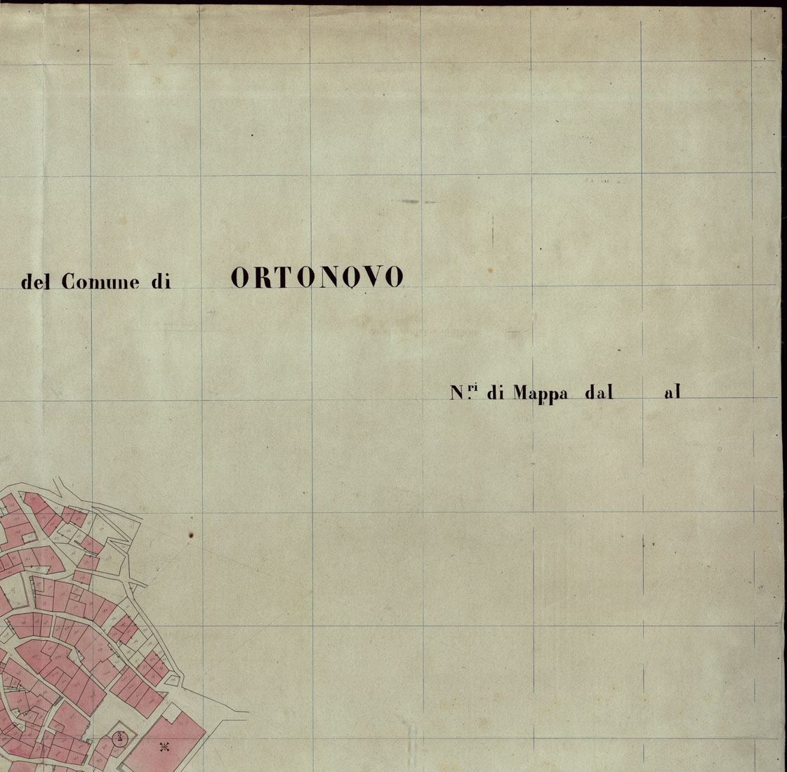 (N:12118) MAPPA ORIGINALE DEL COMUNE DI ORTONOVO - FOGLIO 2 ALLEGATO A -  ABITATO DI ORTONOVO (CA003053, CA003054, CA003055, CA003056) Carte e stampe antiche: riproduzione a colori su carta (formato A1)