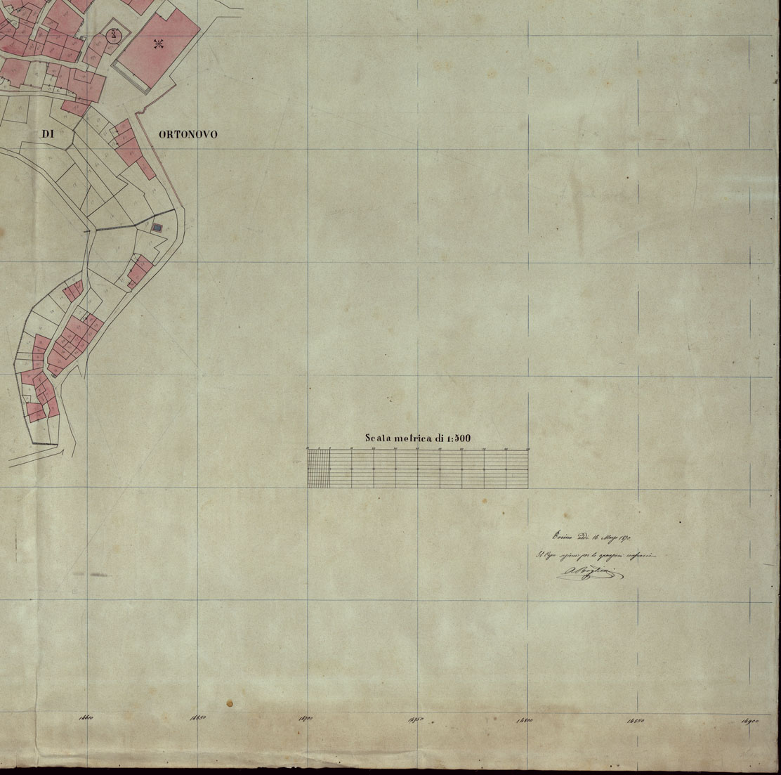 (N:12118) MAPPA ORIGINALE DEL COMUNE DI ORTONOVO - FOGLIO 2 ALLEGATO A -  ABITATO DI ORTONOVO (CA003053, CA003054, CA003055, CA003056) Carte e stampe antiche: riproduzione a colori su carta (formato A1)