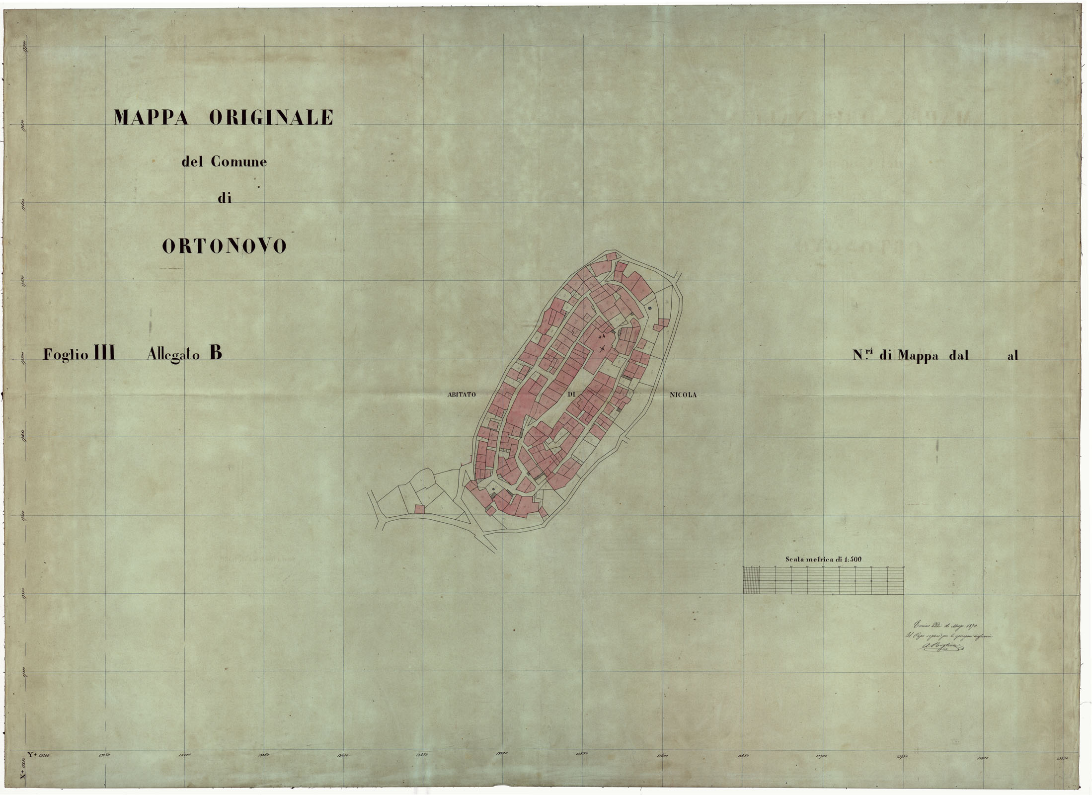 (N:12117) MAPPA ORIGINALE  DEL COMUNE DI ORTONOVO - FOGLIO 3 ALLEGATO B - ABITATO DI NICOLA (CA003057) Carte e stampe antiche: riproduzione a colori su carta (formato A1)