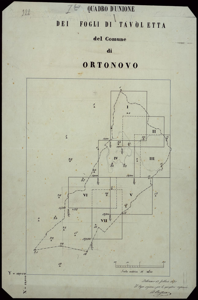 (N:12114) MAPPA ORIGINALE DEL COMUNE DI ORTONOVO PIANO DELLE COORDINATE RETTANGOLARI DEL COMUNE DI ORTONOVO (CA003059) Carte e stampe antiche: riproduzione a colori su carta (formato A1)