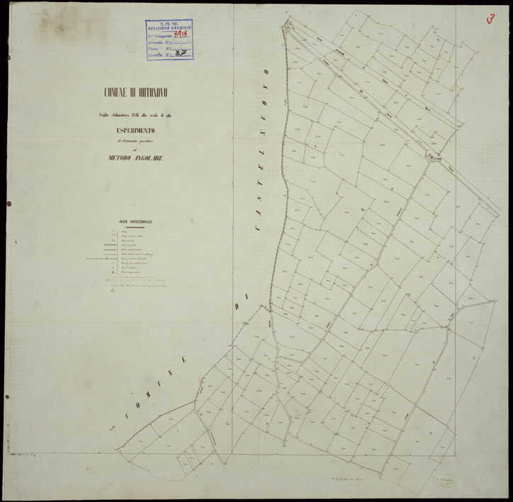 (N:23832) COMUNE DI ORTONOVO FOGLIO CHILOMETRICO 12-15 ALLA SCALA DI 1:2.500 ESPERIMENTO DI RILEVAMENTO PARCELLARE COL METODO ANGOLARE. (CA003103) Carte e stampe antiche: riproduzione a colori su carta (formato A1)